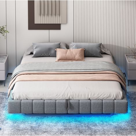 Polsterbett Stoff Grau 180x200 cm mit Stauraum, LED-Beleuchtung und Lattenrost (1/5)