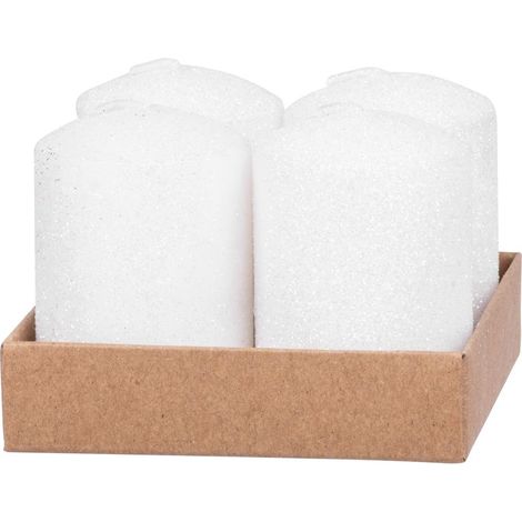 Kerze MagicHome Weihnachten, 4x6 cm, zylindrisch, Packung 4 Stk., weiß, mit Glitzer, Advent