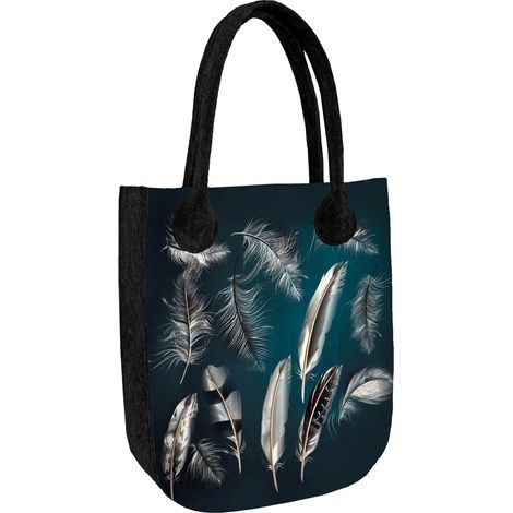Borsa shopper da donna in feltro antracite, stampa Levitation, in feltro ecologico, con cerniera, adatta per formato A4, portata fino a 10 kg, produzione polacca, Arco Design. (1/5)