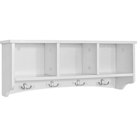 Sobuy – Portemanteau étagère murale salle de bain avec 3 compartiments et 4 crochets – Bois MDF blanc – Dimensions L60cm x P15cm x H23cm – Charge max 15kg – FRG48W