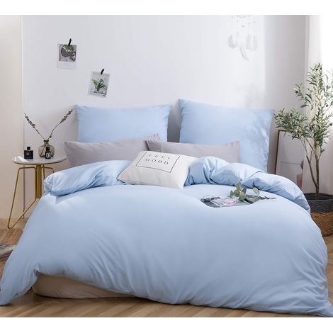 Housse de Couette 220x240cm+2 Taies d'oreillers 65x65cm Bleu Clair Parure de Lit Adulte 2 Personnes 100 Fils/cm² en Microfibre avec Fermeture Éclair (1/5)
