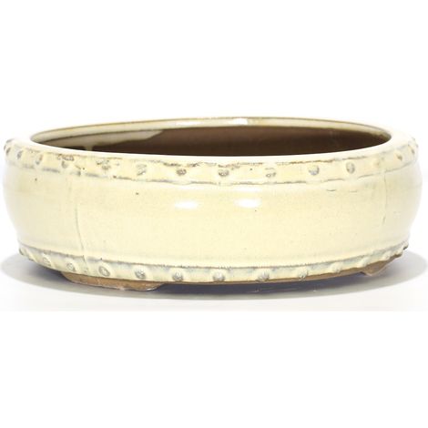 Vaso bonsai smaltato tondo borchiato 21 cm AVORIO (1/2)