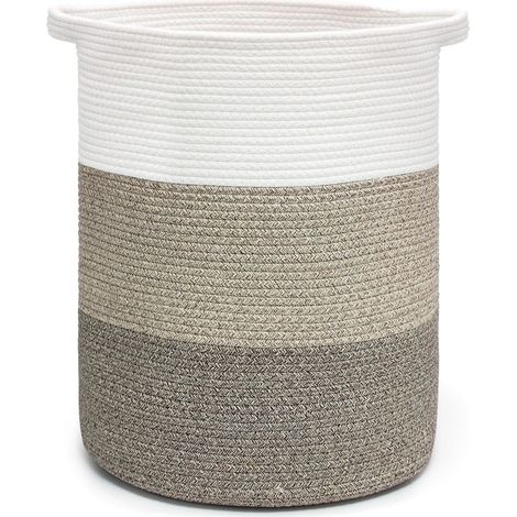 Geflochtener Wäschekorb mit Henkel, faltbar, Baumwolle, 37x37x50cm, Braun (1/5)