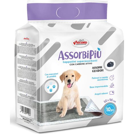 10 tappetini Assorbipiù assorbenti odour control al carbone attivo con angoli adesivi per cani 60x90cm