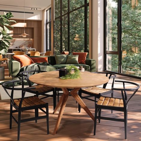 SIXTINE - Table à manger ronde en bois de teck recyclé D130cm (1/5)