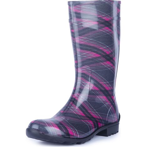 Ladeheid Bottes de Pluie Femme en Caoutchouc PVC avec Semelle Extérieure Antidérapante 100% Imperméable Chaussures pour Femmes résistantes à l'eau LA-967 (Violet/Carreaux, 38 EU)