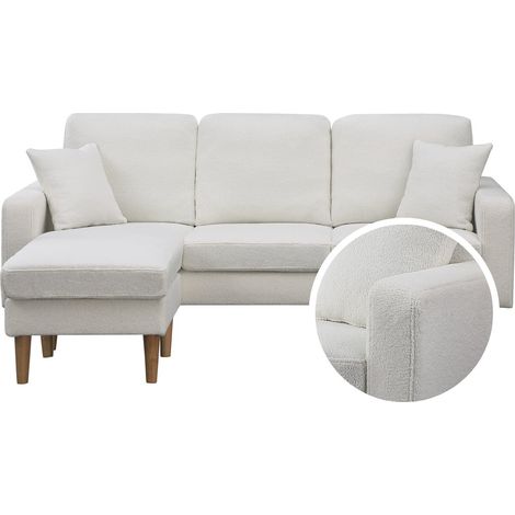 Habitat Et Jardin – Canapé d'angle réversible 3 places en tissu bouclette blanc – Design scandinave – Méridienne gauche/droite – Dimensions 194x75x84cm (1/4)