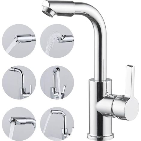 Robinet de Lavabo 360° Rotation Robinet de Salle de Bain Eau Froide Et Chaude Robinet Monocommande Mitigeur Lavabo Robinet Lavabo Surface Chromé Robinet Lavabo Chaude Et Froide Réglable (1/5)