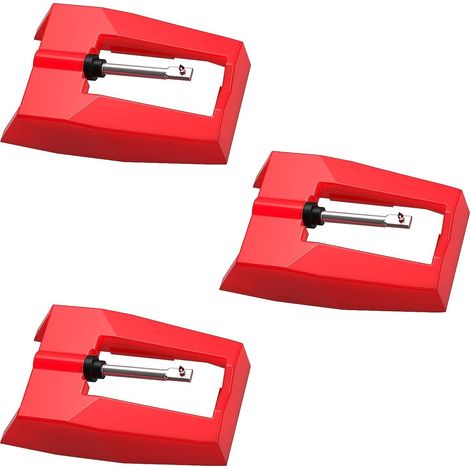 3pcs Pointe de Lecture Aiguille Tourne Disque Universel, Pointe de Lecture Platine Vinyle Diamant Rouge, Aiguille Diamant de Remplacement, Pointe de Lecture pour Tourne-Disque Vinyle (Rouge) (1/5)