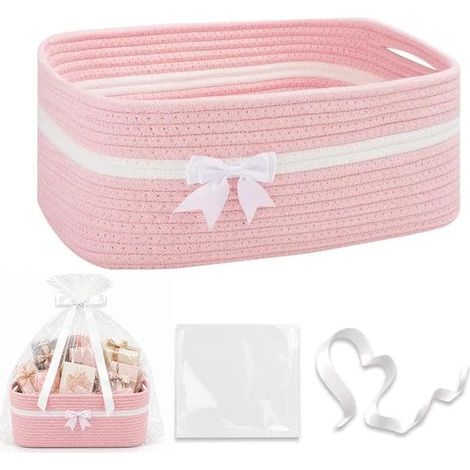 Panier cadeau vide 34 x 25 x 15 cm, Panier tressé avec sacs cadeaux et rubans, panier de présentation vide pour Noël, anniversaire, mariage Panier de rangement décoratif (1/5)