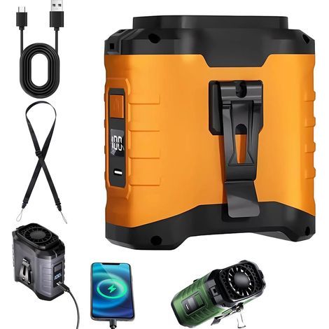 Ventilateur Portable Rechargeable 10000 mAh, Ventilateur Tour de Cou pour Travail et Chantier-Orange (1/5)