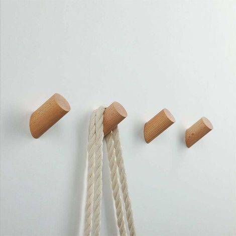 Crochets muraux en bois, porte-manteaux pour vêtements, chapeaux, sacs, décoration de porte d'entrée - 4 pièces, hêtre (8 cm) (1/5)