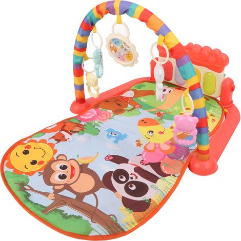 Tapis d'éveil musical pour bébé avec hochet rouge, motif animaux de la forêt (1/5)