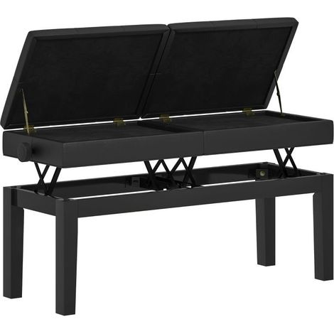 Banquette de piano en simili cuir noir, double siège ajustable avec grand espace de rangement caché, pratique et résistante (1/4)