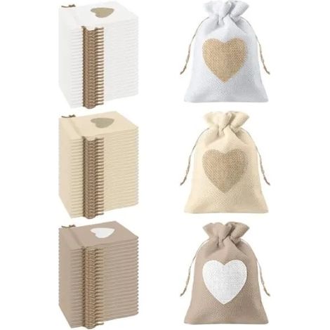 Sachets en toile de jute - Non spécifié - Motif de coeur - 24 pièces - 10x14 cm - Romantique (1/4)