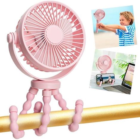 Mini ventilateur - Ventilateur électrique portable - Mini ventilateur pour poussette - Avec support flexible - Rechargeable - 3 vitesses - Rotation à 360° - Idéal pour siège auto, lit bébé, tapis de c (1/5)