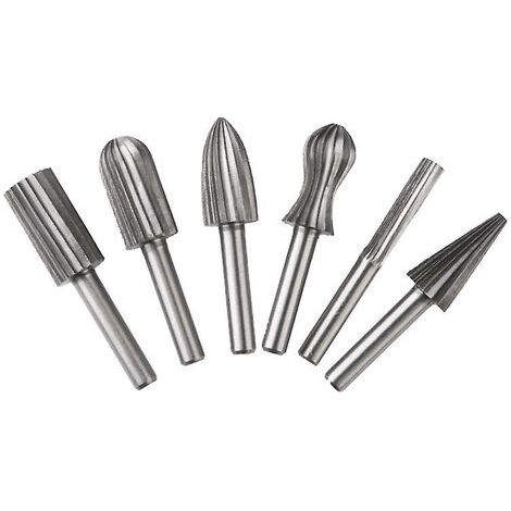 Lot de 6 fraises rotatives en tungstène double coupe 6 mm Queue en tungstène Embouts de limage/gravure/meulage pour outils rotatifs (1/5)