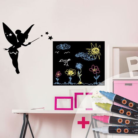 Sticker ardoise tableau noir - stickers muraux adhésif effaçable - FÉE + 4 CRAIES LIQUIDES - 25x40cm (1/4)