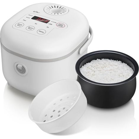 Cuiseur de riz 4 tasses (non cuit) avec Cuiseur Vapeur, Multifonctionnel 350W Electric Mini Rice Cooker,6 Fonctions de Cuisson du riz pour 2-4 personnes,Blanc (1/5)