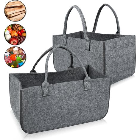 AUFUN 2x XL Bois de cheminée en Feutre Sac en Feutre avec poignée de Transport Panier de Rangement (1/5)