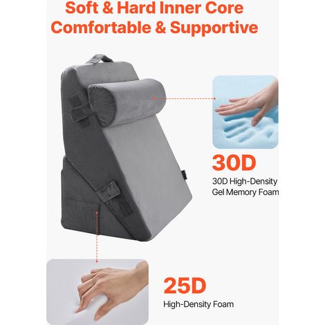 Coussin Incliné Lit, Oreiller Triangulaire Orthopédique Réglable, Rembourrage Mousse, Housse Lavable, Coussin de Lecture Lit pour Soulagement Reflux Acide, Maux de Dos, Jambes, Cou, Gris Foncé (1/5)