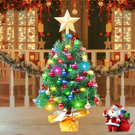 Mini Arbre de Noël - Décoration de Fête - 60cm - Guirlandes Lumineuses LED - Ornements Colorés - Intérieur (1/5)