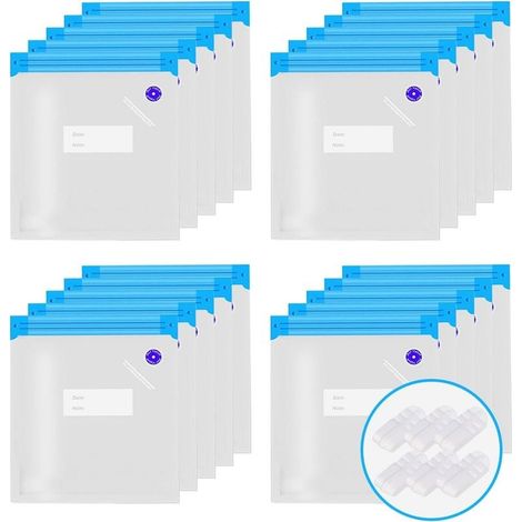 20 PCS Sac Sous-vide Réutilisables Sacs de Conservation Sacs Sous-vide Alimentaires Sac Congelation Sac Stockage pour Fruits Légumes Viande Poissons Pain avec Clip d'étanchéité 30x34cm (1/5)