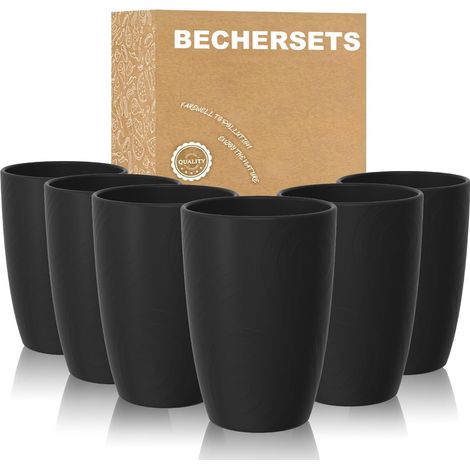 Lot de 6 gobelets réutilisables en plastique - 450 ml - Passe au lave-vaisselle et au micro-ondes - Pour cuisine, camping et camping-car - Noir (1/5)