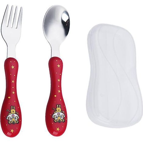 un Ensemble De Cuillre Fourchette Tigre Rouge + Bote Cuillre Dessin Anim Fourchette Bb Apprentissage Formation Cuillre Portable Ensemble De Vaisse (1/5)