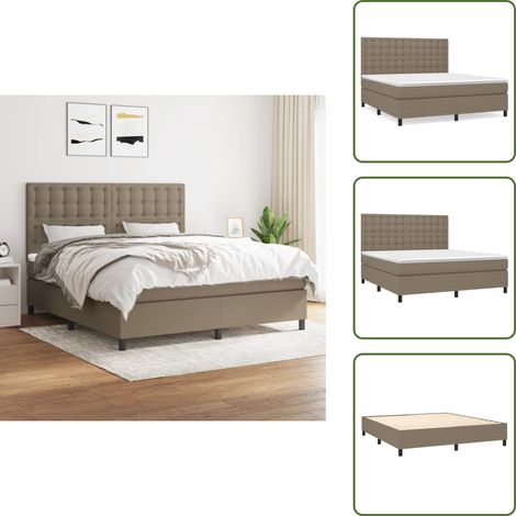 Sommier à lattes de lit avec matelas Taupe 180x200 cm Tissu - Lit Tapissier - Lit Double - Matelas Ressorts Ensachés - Literie - Chambre À Coucher (1/5)