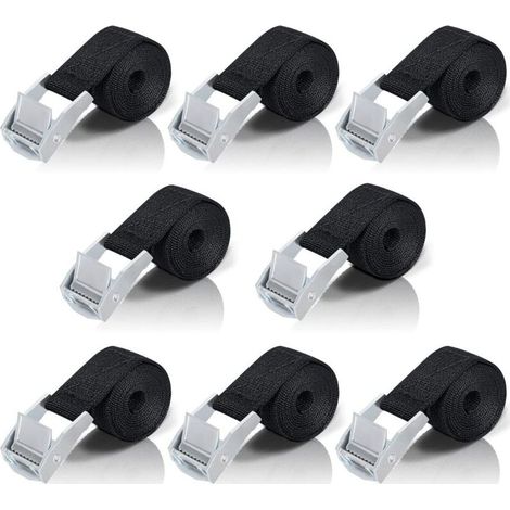 1M Sangle d'Arrimage - 8 Pièces Sangle à Cliquet avec Boucle de Serrage en Alliage de Zinc - Pour Fixation Moto/Voiture/Porte Vélo/Bagage/Déménagement - Puissance de Traction (1/5)