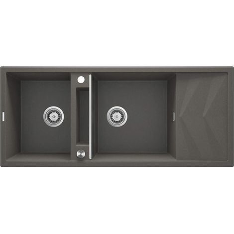 Évier de cuisine en granit avec 2 bacs et égouttoir 116x50 cm anthracite - Vora