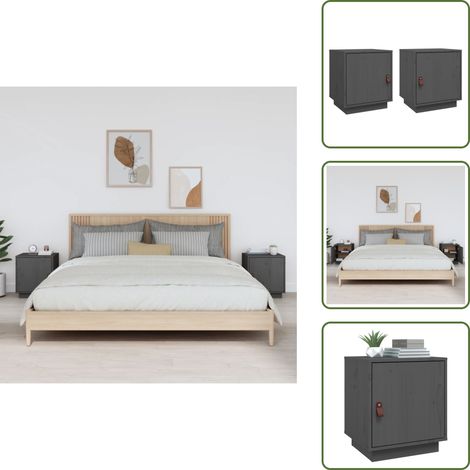 Nachttische 2 Stk. Grau 40x34x45 cm Massivholz Kiefer - Nachttisch - Massivholzmöbel - Kiefernholz Möbel - Grau - Wohnzimmermöbel (1/5)