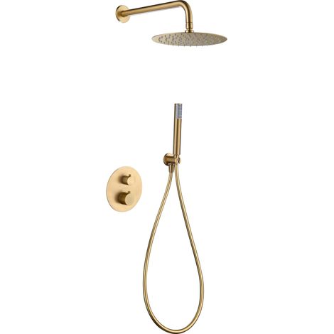 Ensemble de Douche Encastrée avec Thermostatique  Modèle GÊNOVA  Couleur Or  Finition Or Brossé [IMEX®]