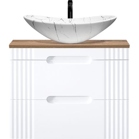 Waschtischunterschrank 80cm mit Aufsatzwaschbecken FAIRFIELD-56 weiß mit Eiche Nb., B/H/T ca. 80,4/79/46 cm (1/5)