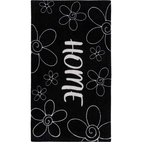 Tapis de porte noir antidérapant cosy home fleur - 75 x 45 cm (1/4)