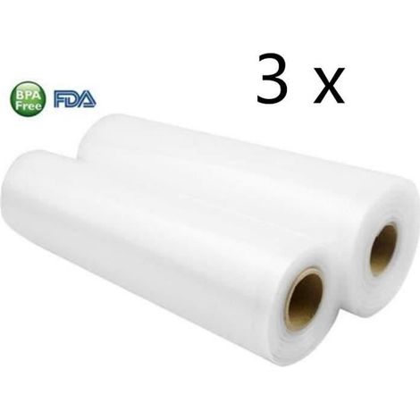 3 Rouleaux Sous Vide Gaufrés pour Machine Mise Sous Vide 20 cm X 5 mètres Sans BPA Sécurité Sac Rouleau de Film Sous Vide (1/4)