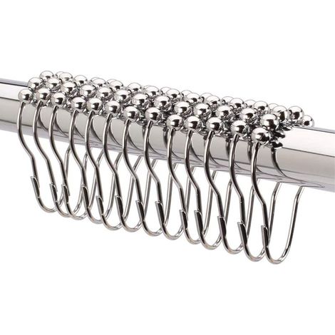 Duschvorhangringe – Edelstahl 304 – Selbstschließend – Kugelgelagert – Geeignet für gerade und gebogene Stangen – 12er-Pack (1/5)