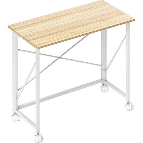 Scrivania pieghevole con ruote in acciaio e MDF colore naturale (1/5)