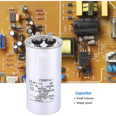 Condensateur CBB65 40µF 450V pour Climatiseur et Lave-linge, Capacité 40 Microfarads (1/5)