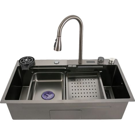 Fregadero de cocina, grifo extraíble, estación de trabajo multifuncional, 29,52 x 18,11 x 8,66 pulgadas (1/2)