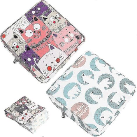 Pochettes de rangement pour serviettes hygiéniques, lot de 2 pochettes imperméables avec fermeture éclair (motif animal) z
