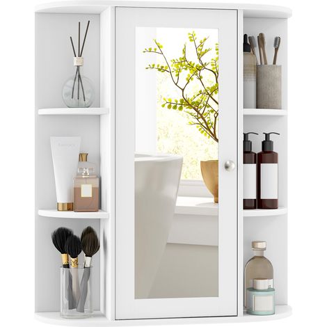 COSTWAY Bathroom Medicine Cabinet Wall Mounted Storage Cabinet w/Mirror-White