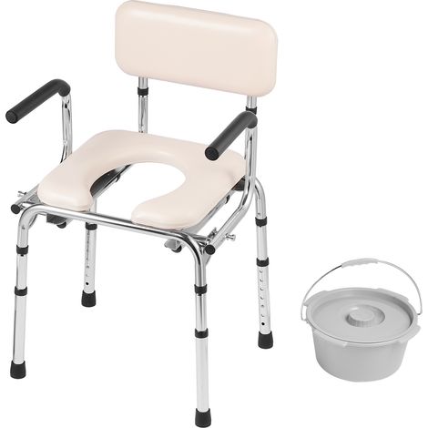 Mophorn Sedia comoda, braccioli abbassabili, altezza regolabile su 7 livelli, secchio rimovibile da 5,8 l, capacità di 350 libbre, toilette portatile per adulti e anziani