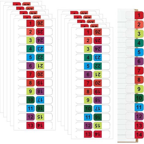 50 feuilles d'onglets numériques autocollants numérotés de 1 à 26 – d'onglets autocollants colorés pour livres, dictionnaires et classement (1/5)