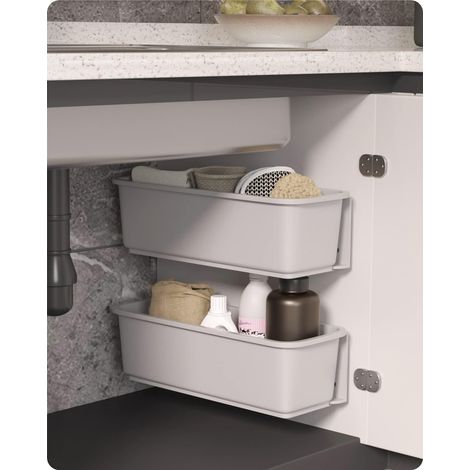 Set mit 2 Auszugskörben für Badezimmermöbel, Auszugsschubladen unter dem Waschbecken, Auszugs-Wandaufbewahrungskörbe (grau) (1/5)