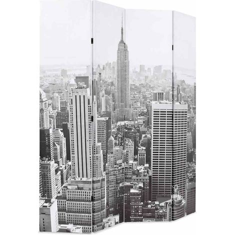 Paravent intérieur pliable cloison de séparation en bois et toile noir et blanc 160 x 170 cm (1/5)