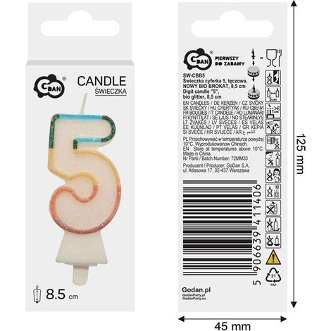 Vela arcoíris número 5 de 8,5 cm