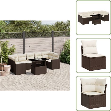 8-tlg. Garten-Sofagarnitur mit Kissen Braun Poly Rattan - Gartenmöbel Set - Esszimmergarnitur - Outdoor Möbel - Lounge Set - Rattan Gartenmöbel (1/5)