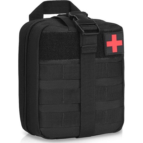 Sac tactique pour trousse de premiers secours, textile noir, dimensions 20,5x15x10 cm, organisation des soins d'urgence. (1/3)
